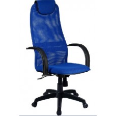 МЕТТА Кресло BР-8 PL № 23, синяя сетка, металлические подлокотники со вставкой экокожи.