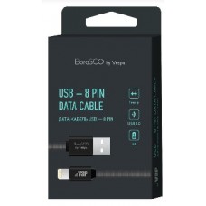 BORASCO Дата-кабель USB - 8 Pin 3А 1М в нейлоновой оплетке черный (34451)