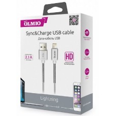OLMIO HD, USB 2.0 - LIGHTNING, 1.2м, 2.1A, белый (38645)