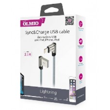 OLMIO USB 2.0 - LIGHTNING, 1м, угловой серый (38654)