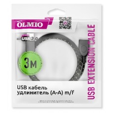 OLMIO Кабель-удлинитель USB 3М (А-А) M/F черный (38652)