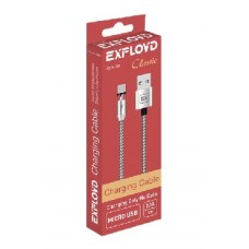 EXPLOYD EX-K-781 Кабель USB - microUSB 1М 2.1A Magnetic Classic круглый серебро