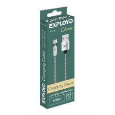 EXPLOYD EX-K-787 Кабель USB - TYPE-C 1М 2.1A Magnetic Classic круглый нейлон серебро