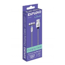 EXPLOYD EX-K-789 Кабель 3в1 USB - microUSB/8 Pin/TYPE-C 1М 2.1A Magnetic круглый нейлон серебро
