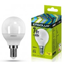 ERGOLUX LED-G45-7W-E14-3K (Эл.лампа светодиодная Шар 7Вт E14 3000K 172-265В)