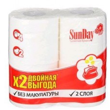 ЛИЛИЯ 918-002 Туалетная бумага SUNDAY/VELIS/CLASSIC 2-х слойная Белая, 4шт, арт. 000343