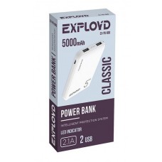 EXPLOYD EX-PB-889 5000mAh 2хUSB 2.1A пластик белый Slim Classic