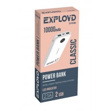 EXPLOYD EX-PB-895 10000mAh 2хUSB 2.1A пластик дисплей белый Slim Classic