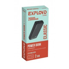 EXPLOYD EX-PB-892 20000mAh 2хUSB 2.1A пластик чёрный Slim Classic