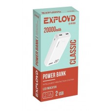 EXPLOYD EX-PB-893 20000mAh 2хUSB 2.1A пластик белый Slim Classic