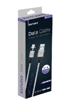 EXPLOYD EX-К-558 Дата-кабель USB - microUSB 1М 2.1A Magnetic круглый серебро
