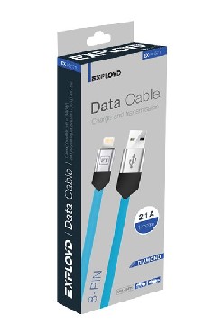 EXPLOYD EX-К-571 USB - 8 Pin плоский синий 1М 2.1A серия Diamond Дата-кабель