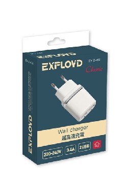 EXPLOYD EX-Z-451 Сетевое ЗУ 2.4А+1А 2хUSB Classic белый