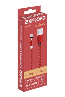 EXPLOYD EX-K-783 Кабель USB - microUSB 1М 2.1A Magnetic Classic круглый нейлон красный