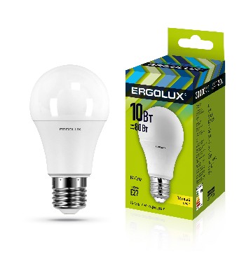 ERGOLUX LED-A60-10W-E27-3K (Эл.лампа светодиодная ЛОН 10Вт E27 3000K 172-265В)