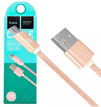 HOCO X2 USB (m)-microUSB (m) 1.0м 2.1A ткань золотой