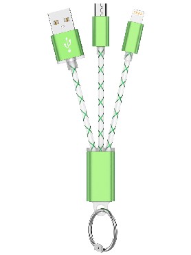 MOBILEPLUS (MP-95846) USB КАБ-БРЕЛОК 2В1 (lightning/microUSB) 1A зеленый