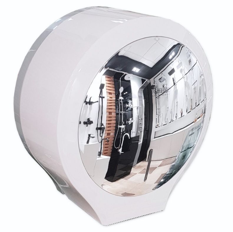 GFMARK 918 Диспенсер для туалетной бумаги-барабан ПРЕМИУМ, пластиковый, БЕЛЫЙ с ЗЕРКАЛОМ, с ключем