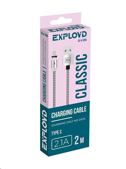 EXPLOYD EX-K-956 Кабель USB - TYPE-C 2М 2.1A Magnetic Classic круглый серебро