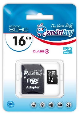 SMARTBUY MicroSDHC 16GB Сlass4 + адаптер
